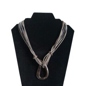 Chico's Gray & Silver Tone Multi Strand Rope Teardrop Pendant Statement Necklace